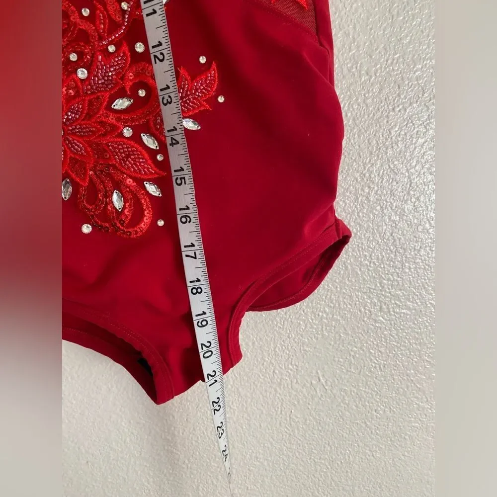 Five 5 Dance competition contemporary custom solo red illusion costume PA XSA ad